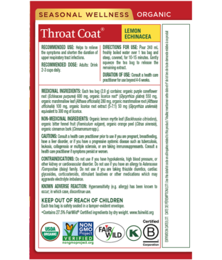 Organic Throat Coat® Lemon Echinacea Tea Ingredients & Info