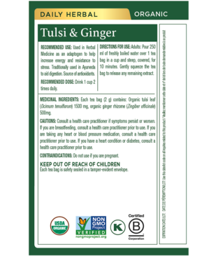 Organic Tulsi & Ginger Tea Ingredients & Info